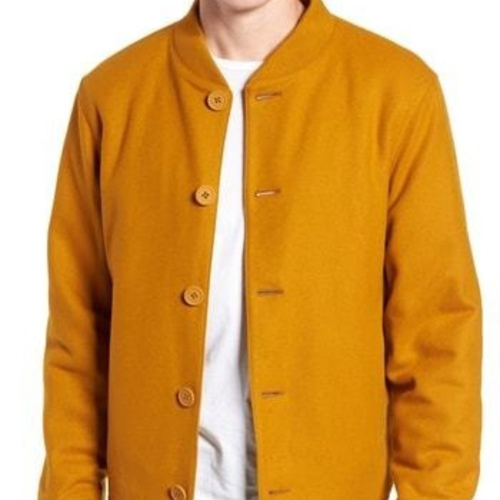Bonobos Men's Slim Fit Wool Blend Bomber Jacket in Mustard Yellow